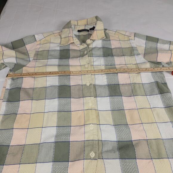 Krazy Kat Womens Large Button Up Top Checked Plaid Green Pocket Outdoors Casual - Picture 7 of 10